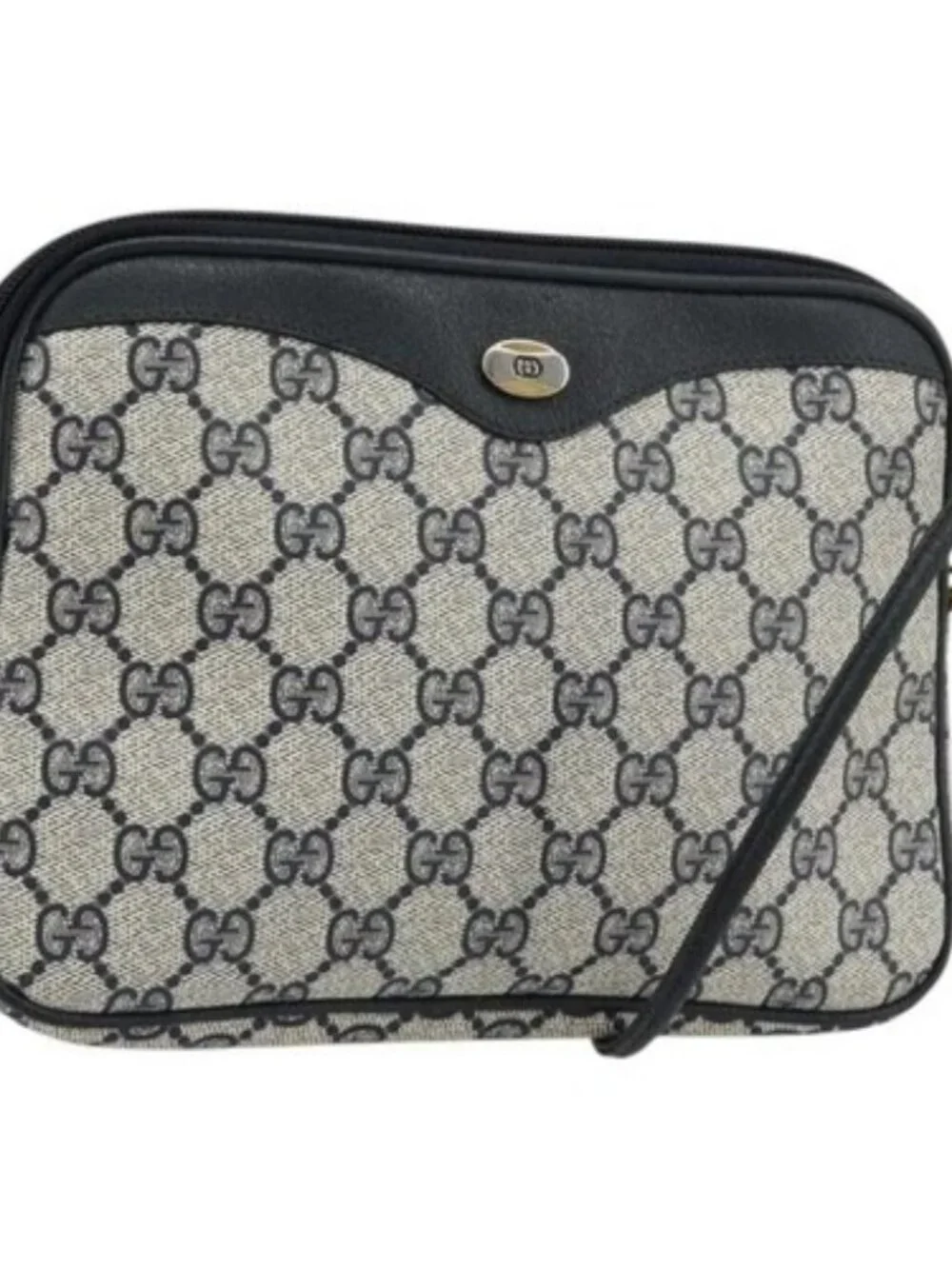 GUCCI GG Supreme Shoulder Bag PVC Navy Gold 97 02 068 Auth 181211